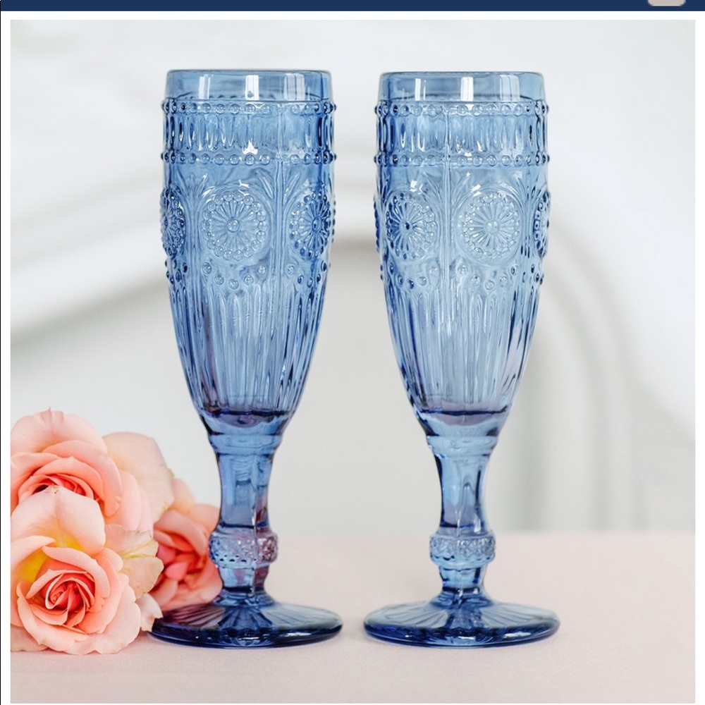 🥂New! Set of 2 Blue Champagne Flutes